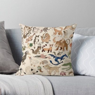 Avatar Animals print in watercolor, Avatar the Last Airbender show, Appa, Momo, turtle duck Throw Pillow RB2712 product Offical Avatar The Last Airbender Merch
